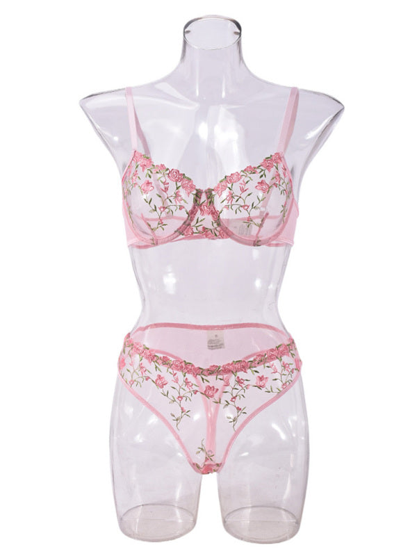 Lingerie - Flower Embroidery Sexy Lingerie Set