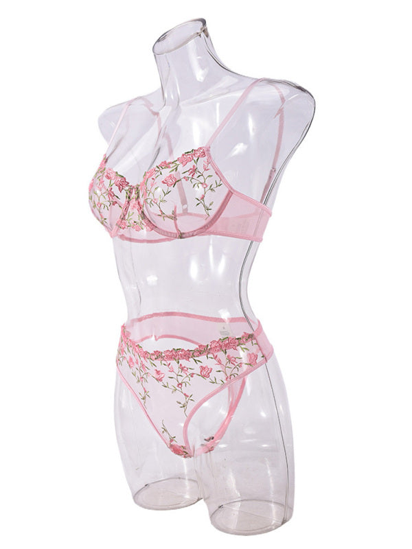 Lingerie - Flower Embroidery Sexy Lingerie Set