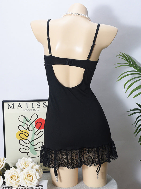 Lingerie - Sexy lace pajamas lace sexy suit nightdress bow series suit