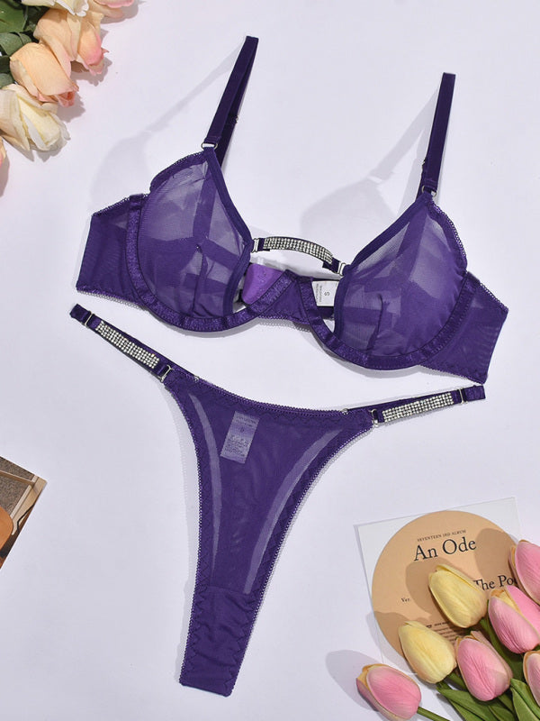 Lingerie - Mesh see-through handmade hot diamond sexy lingerie set