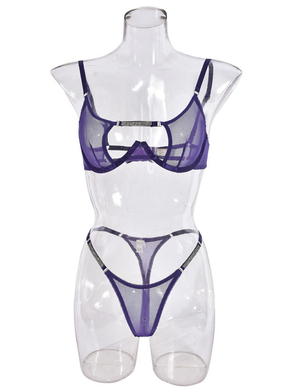 Lingerie - Mesh see-through handmade hot diamond sexy lingerie set