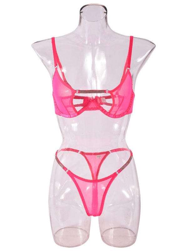 Lingerie - Mesh see-through handmade hot diamond sexy lingerie set