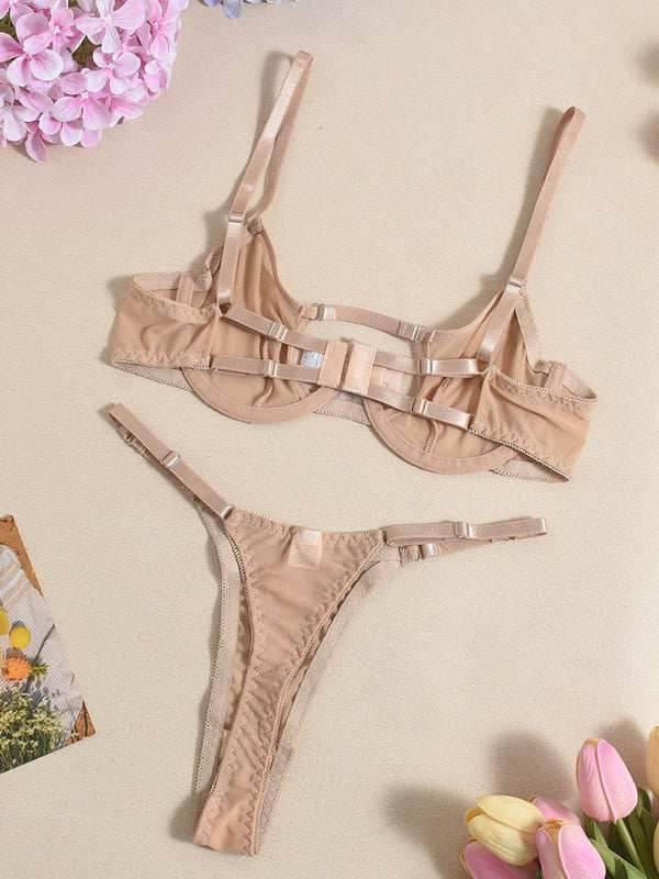 Lingerie - Mesh see-through handmade hot diamond sexy lingerie set