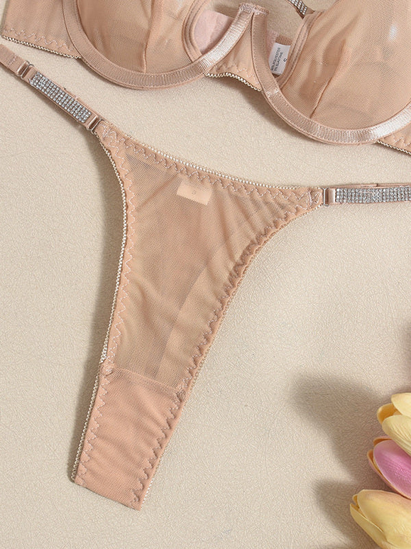 Lingerie - Mesh see-through handmade hot diamond sexy lingerie set