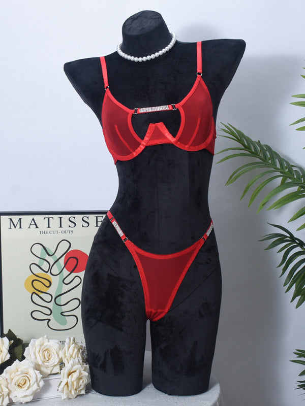 Lingerie - Mesh see-through handmade hot diamond sexy lingerie set
