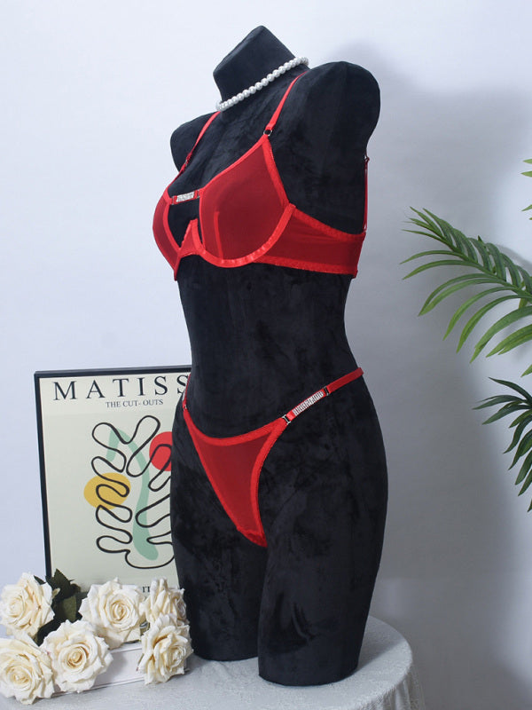 Lingerie - Mesh see-through handmade hot diamond sexy lingerie set