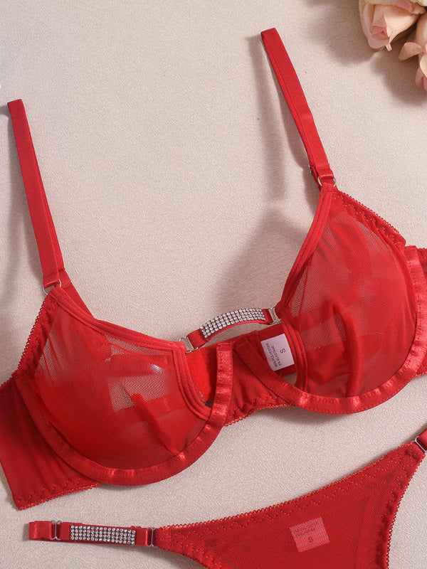 Lingerie - Mesh see-through handmade hot diamond sexy lingerie set