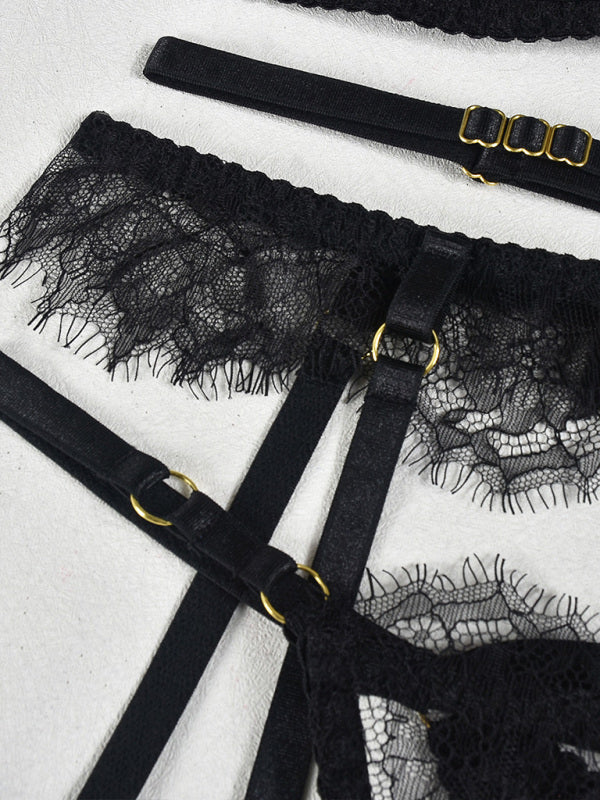 Lingerie - Eyelash lace sexy elegant lingerie set 3 pieces