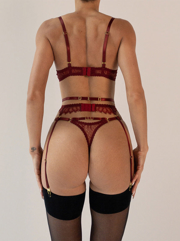 Lingerie - Eyelash lace sexy elegant lingerie set 3 pieces