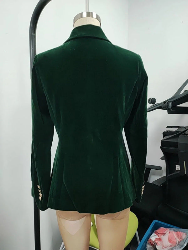 Velvet Blazers - Gold velvet elegant slim fit suit jacket