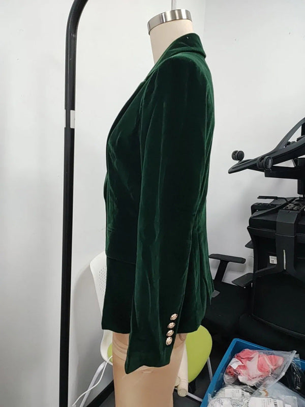 Velvet Blazers - Gold velvet elegant slim fit suit jacket