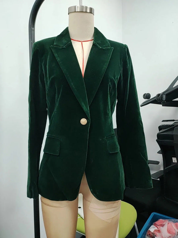 Velvet Blazers - Gold velvet elegant slim fit suit jacket