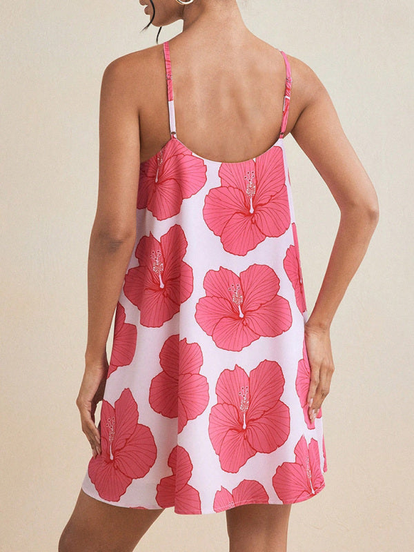 Tent Dresses - Women's sexy halter neck long swing printed short dress