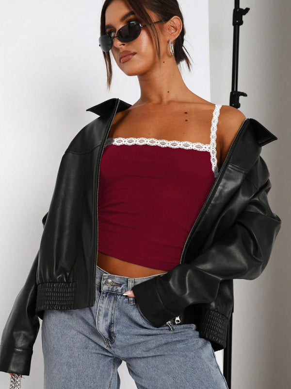 Cami Tops - Camisole Lace Cropped Top