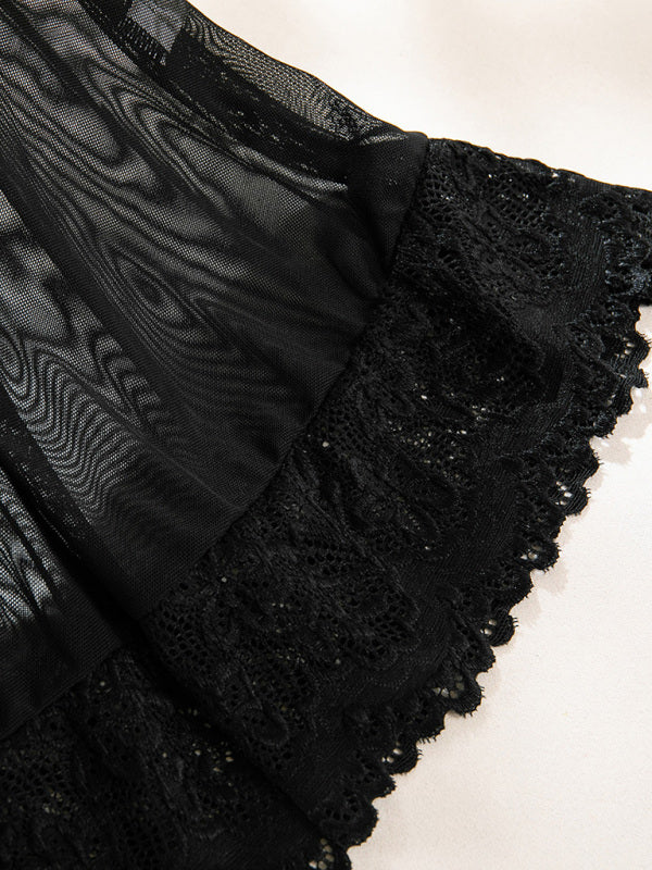 Lingerie - Lace stitching bow ribbon dress nightdress two-piece set