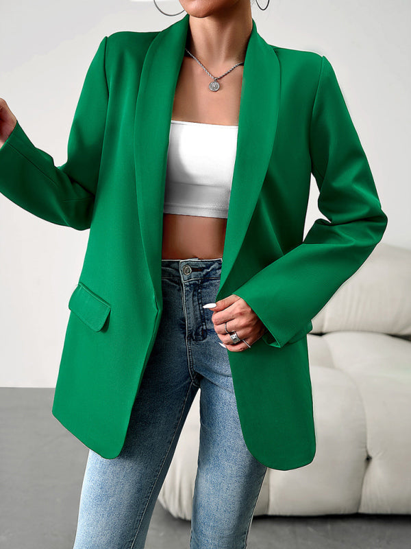 Blazers- Solid Open Front Shawl Lapels Blazer- - Pekosa Women Clothing