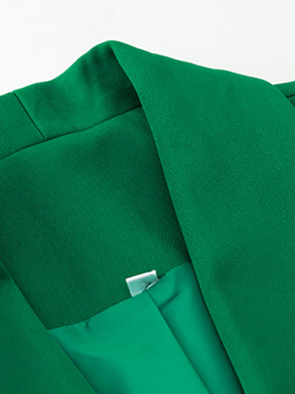 Blazers- Solid Open Front Shawl Lapels Blazer- - Pekosa Women Clothing