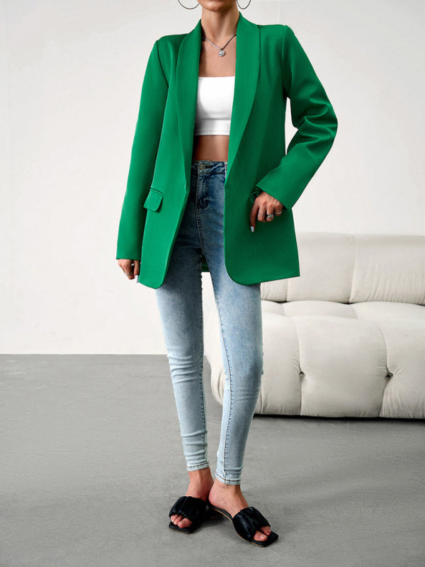 Blazers- Solid Open Front Shawl Lapels Blazer- - Pekosa Women Clothing