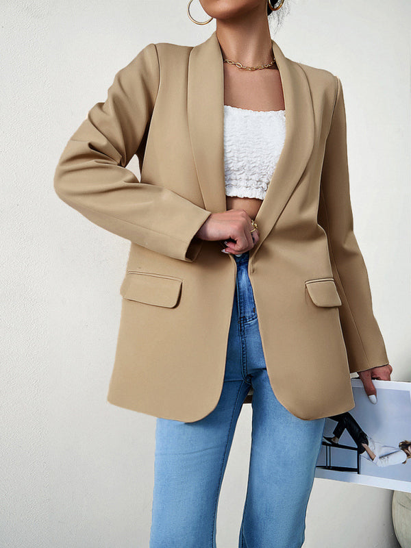 Blazers- Solid Open Front Shawl Lapels Blazer- - Pekosa Women Clothing