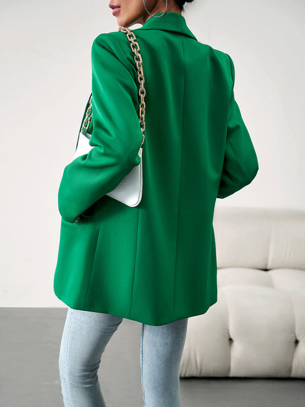 Blazers- Solid Open Front Shawl Lapels Blazer- - Pekosa Women Clothing