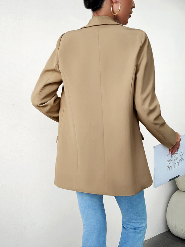 Blazers- Solid Open Front Shawl Lapels Blazer- - Pekosa Women Clothing