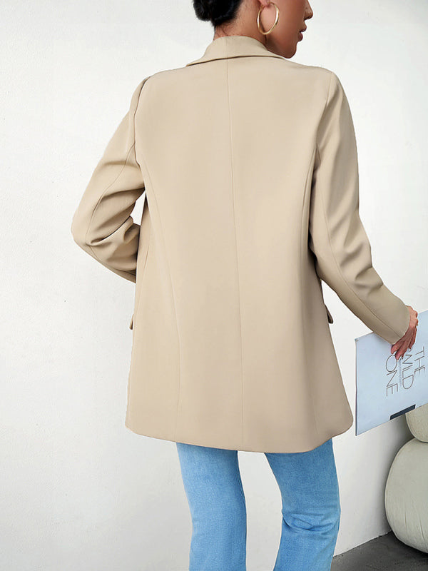 Blazers- Solid Open Front Shawl Lapels Blazer- - Pekosa Women Clothing