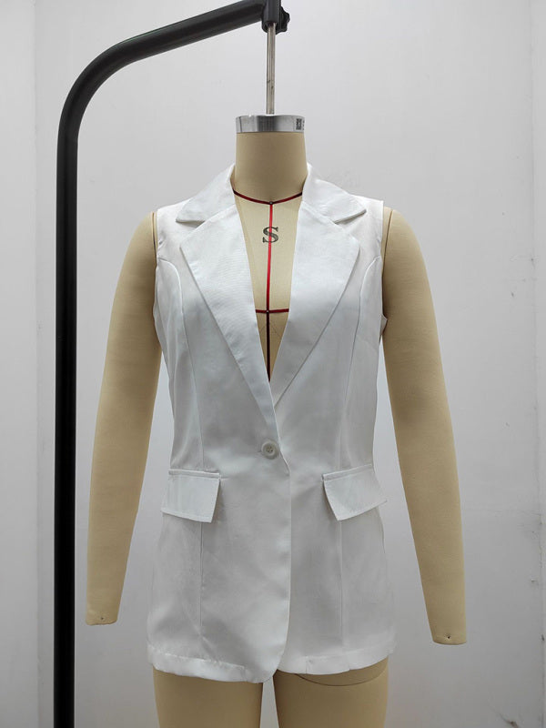 Blazers- Stylish Women's Light Single-Breasted Blazer - Sleeveless Jacket- - Pekosa Women Clothing