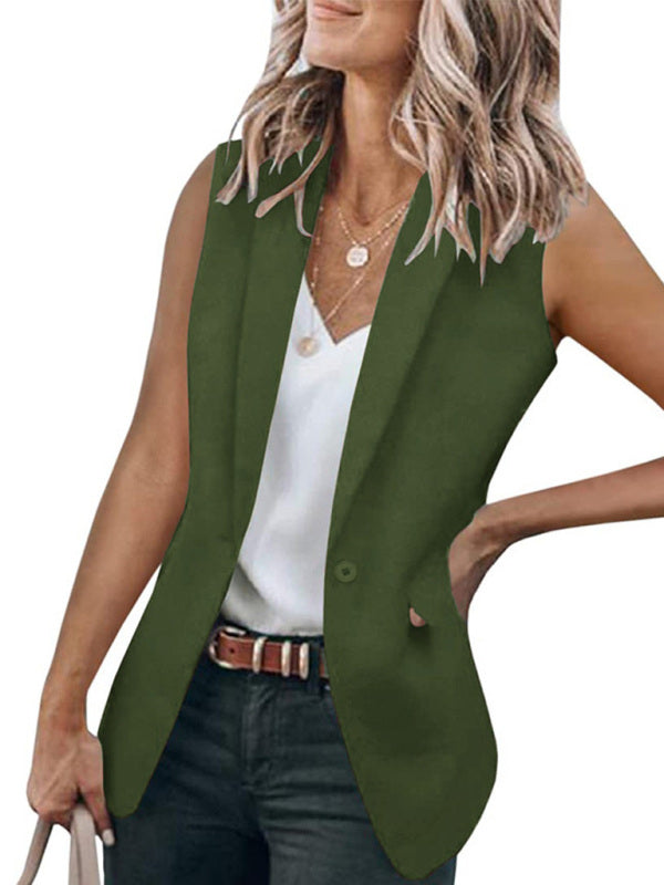 Blazers- Stylish Women's Light Single-Breasted Blazer - Sleeveless Jacket- Olive green- Pekosa Women Clothing