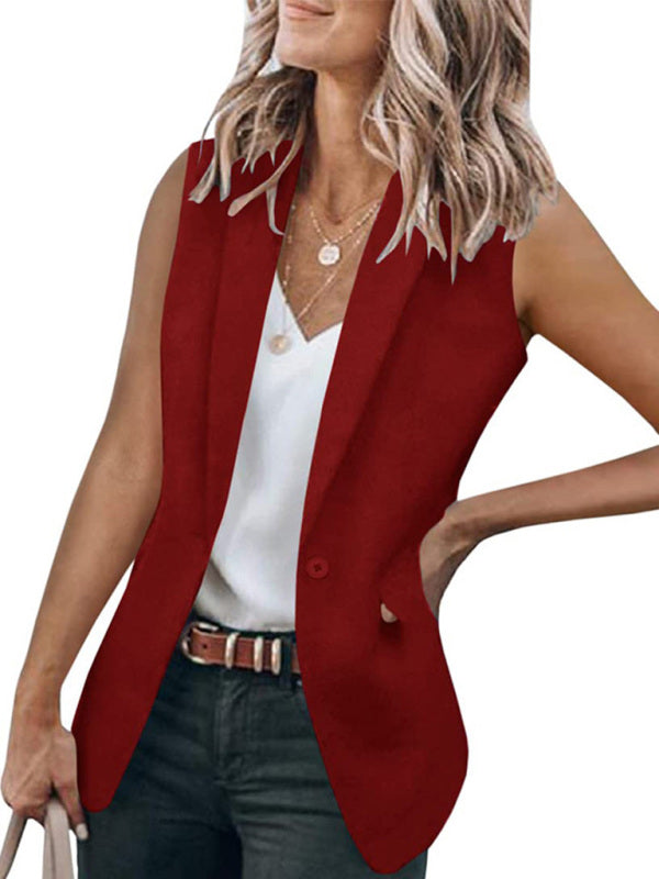 Blazers- Stylish Women's Light Single-Breasted Blazer - Sleeveless Jacket- Wine Red- Pekosa Women Clothing