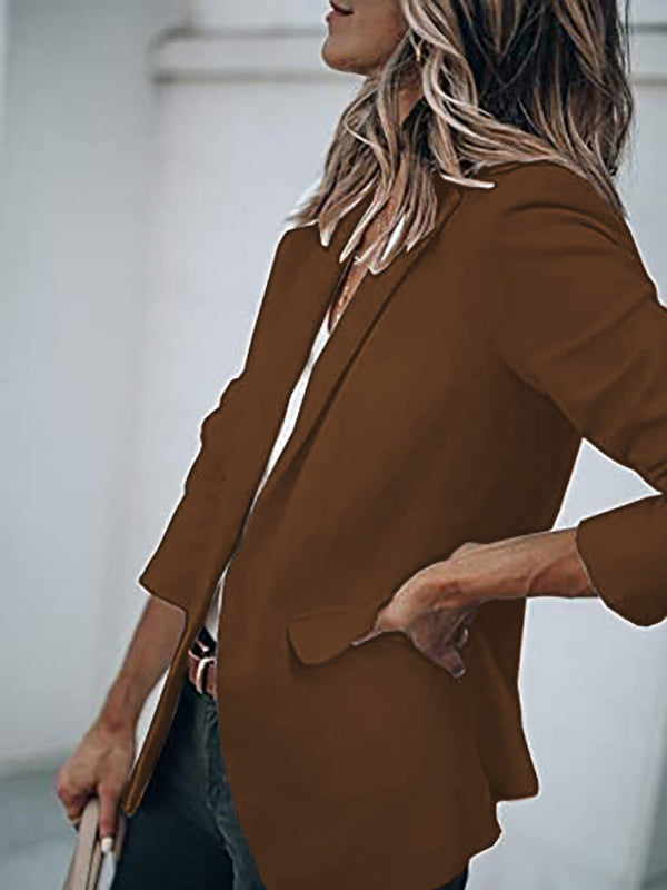 Blazers- Versatile Women's Notch Lapel Blazer: Casual to Office Wear- - Pekosa Women Clothing