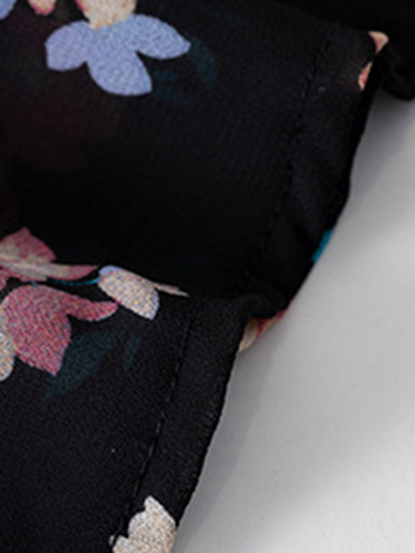 Blouses- Floral Elegance: Tunic Top with Stand Ruffle Neck - For Any Occasion!- - Pekosa Women Clothing