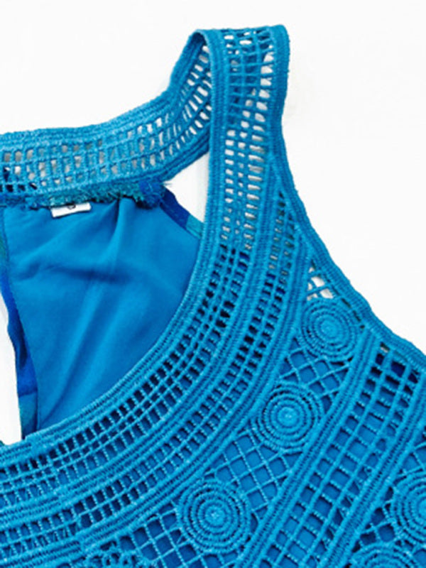 Blouses- Floral Print Sleeveless Crewneck Top in Floral Print- - Pekosa Women Clothing