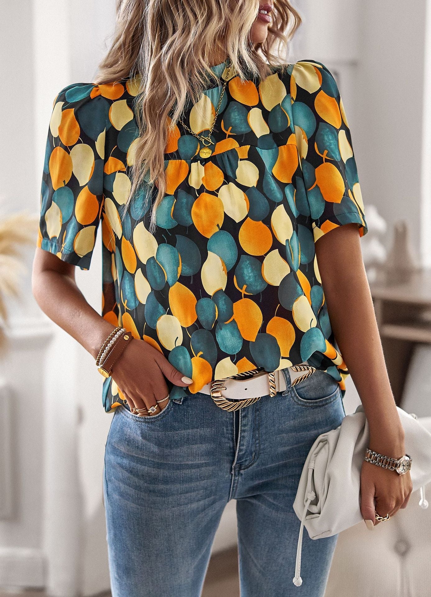Blouses- Women's Blouse: Bowknot Back & Puff Sleeves - Stand Out in Style- - Pekosa Women Clothing
