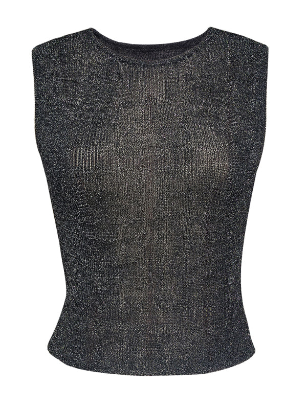Blouses- Women's Trendy Glitter Sleeveless Blouse - Women's Mesh Tank Top- - Pekosa Women Clothing