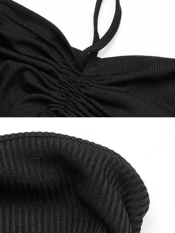 Bodycon Dresses- Backless Bodycon Mini Dress: Ruched Cut Out, Halter Neck - Shop Today!- - Pekosa Women Clothing