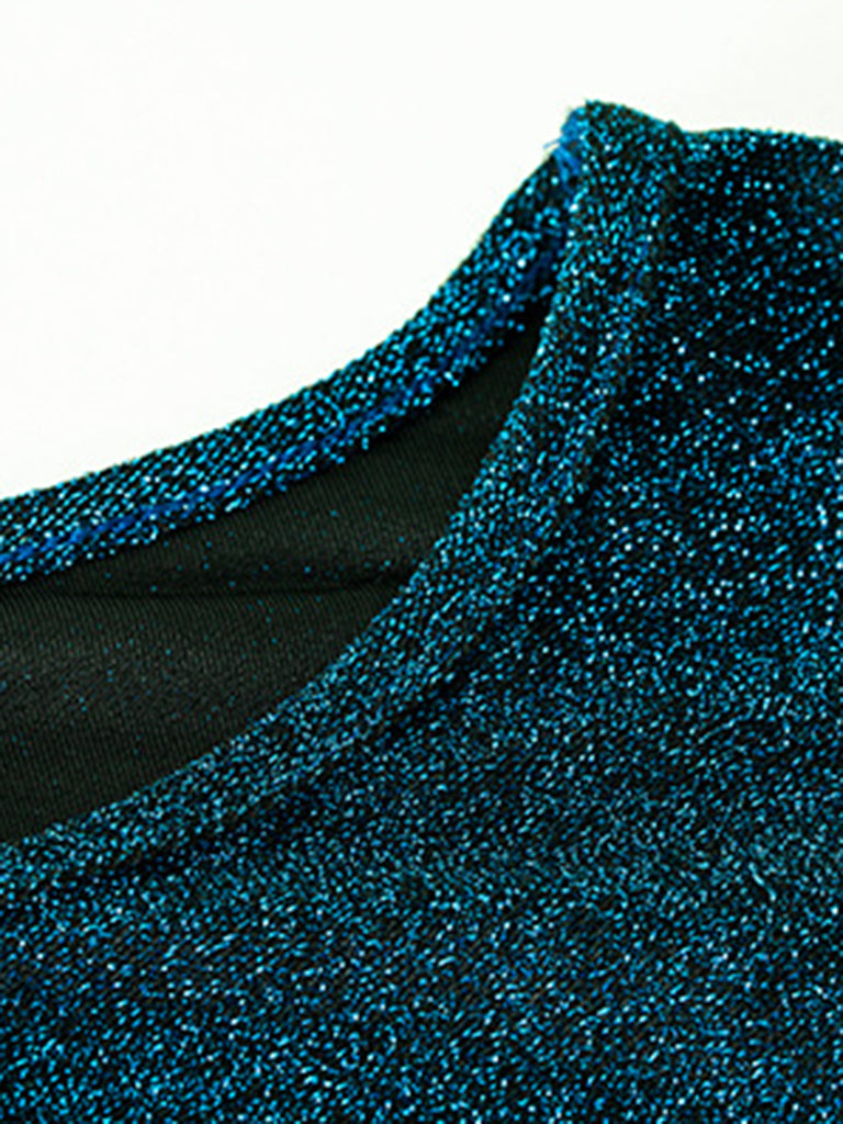 Bodycon Dresses- Glittering Bodycon Sweater Dress with Balloon Sleeve - Be Glamorous!- - Pekosa Women Clothing