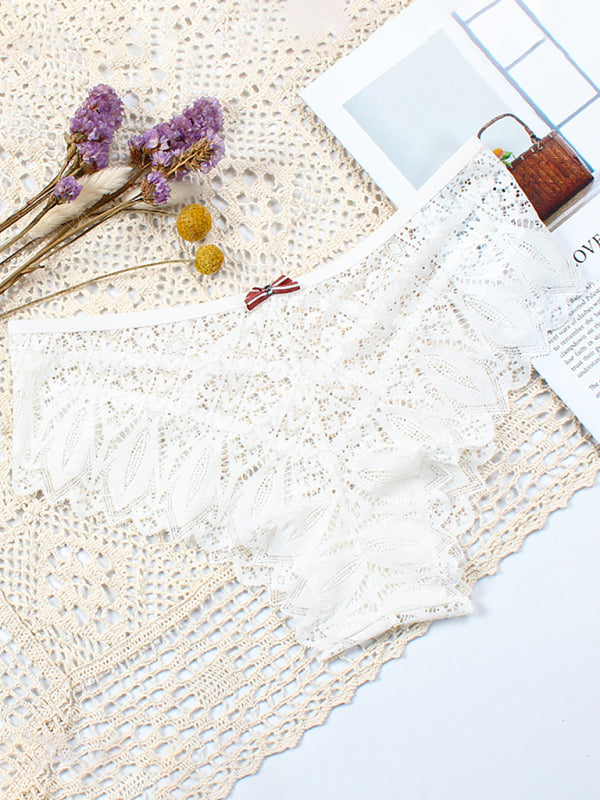 Briefs- Lace Women's Low-Waist Panty Briefs- Raw white off white- Pekosa Women Clothing