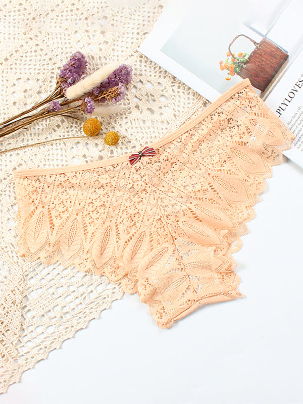 Briefs- Lace Women's Low-Waist Panty Briefs- Nude- Pekosa Women Clothing