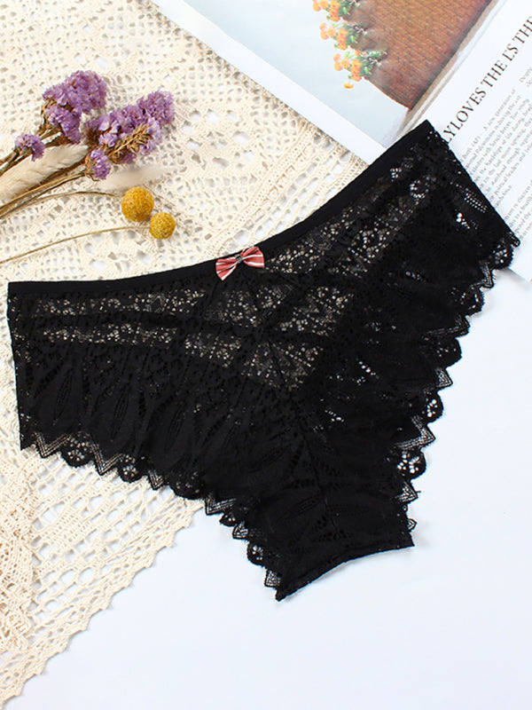 Briefs- Lace Women's Low-Waist Panty Briefs- Black- Pekosa Women Clothing