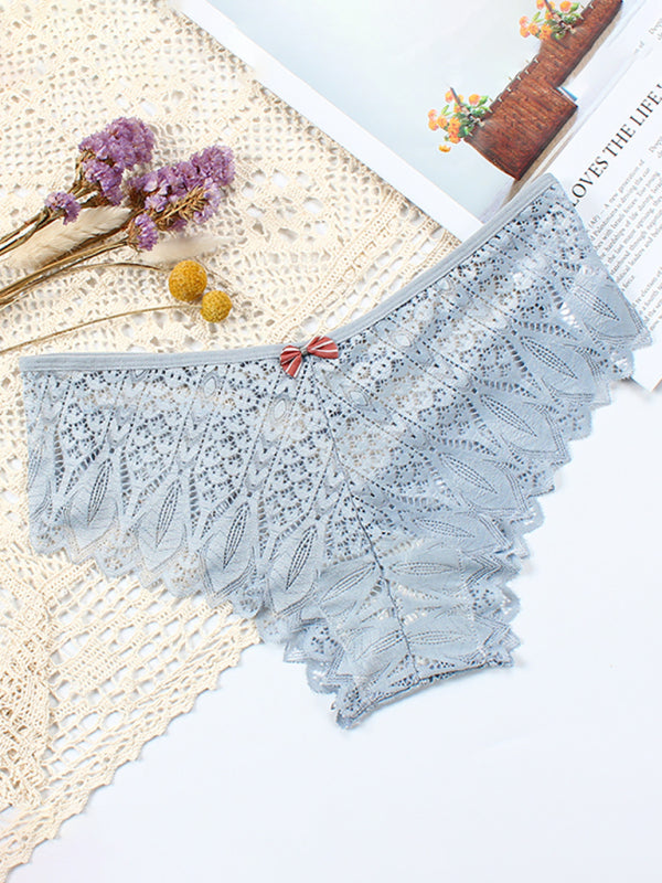 Briefs- Lace Women's Low-Waist Panty Briefs- Clear blue- Pekosa Women Clothing