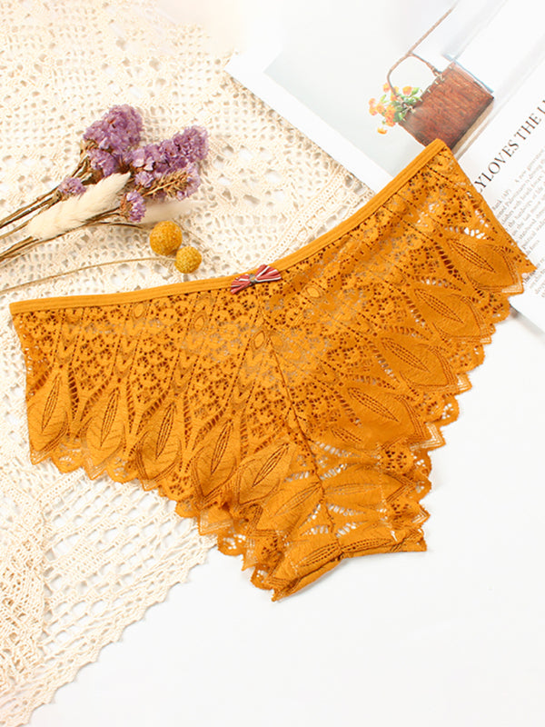 Briefs- Lace Women's Low-Waist Panty Briefs- Ginger yellow- Pekosa Women Clothing