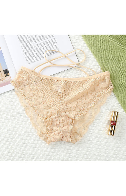 Briefs- Women's Floral Lace Low Waist Strappy Briefs - Panties- Nude- Pekosa Women Clothing