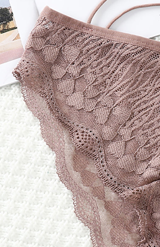 Briefs- Women's Floral Lace Low Waist Strappy Briefs - Panties- - Pekosa Women Clothing