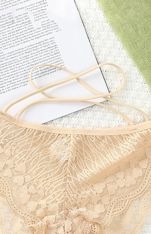 Briefs- Women's Floral Lace Low Waist Strappy Briefs - Panties- - Pekosa Women Clothing