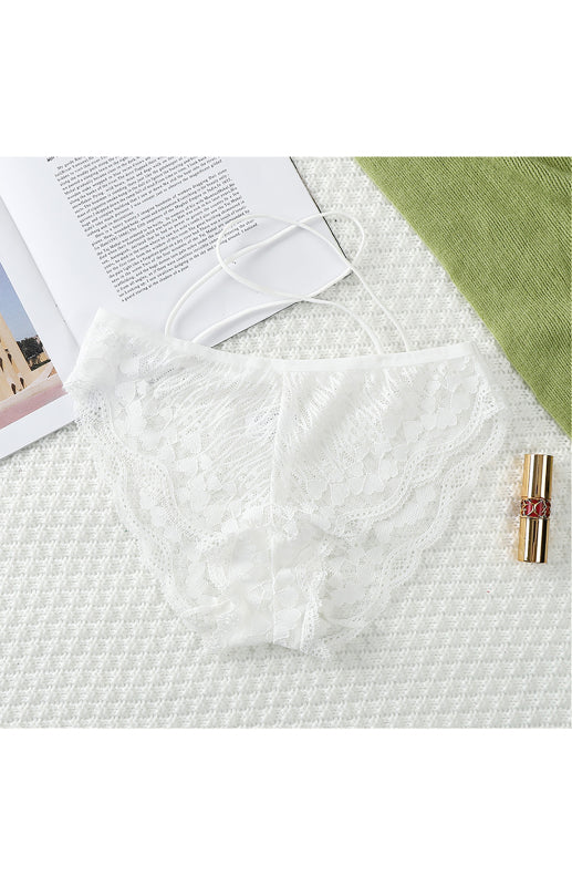 Briefs- Women's Floral Lace Low Waist Strappy Briefs - Panties- Raw white off white- Pekosa Women Clothing