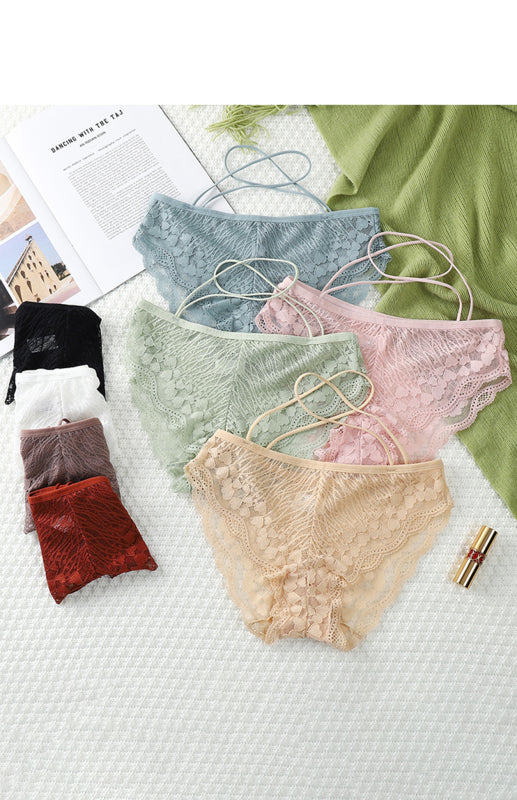 Briefs- Women's Floral Lace Low Waist Strappy Briefs - Panties- - Pekosa Women Clothing