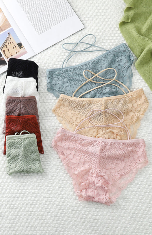 Briefs- Women's Floral Lace Low Waist Strappy Briefs - Panties- - Pekosa Women Clothing