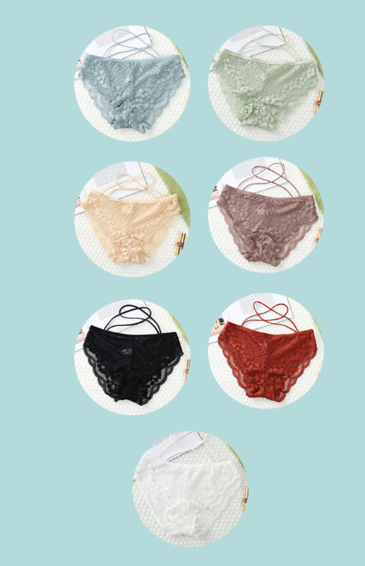 Briefs- Women's Floral Lace Low Waist Strappy Briefs - Panties- - Pekosa Women Clothing