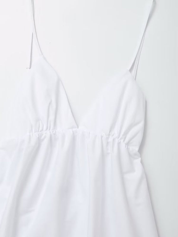 Cami Dresses- Essential Summer Cotton Cami Backless Maxi Dress- - Pekosa Women Clothing