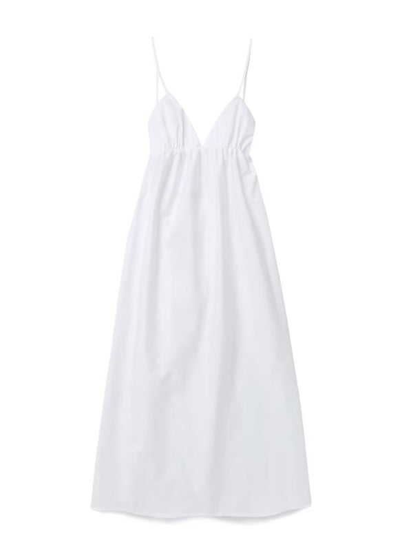 Cami Dresses- Essential Summer Cotton Cami Backless Maxi Dress- - Pekosa Women Clothing